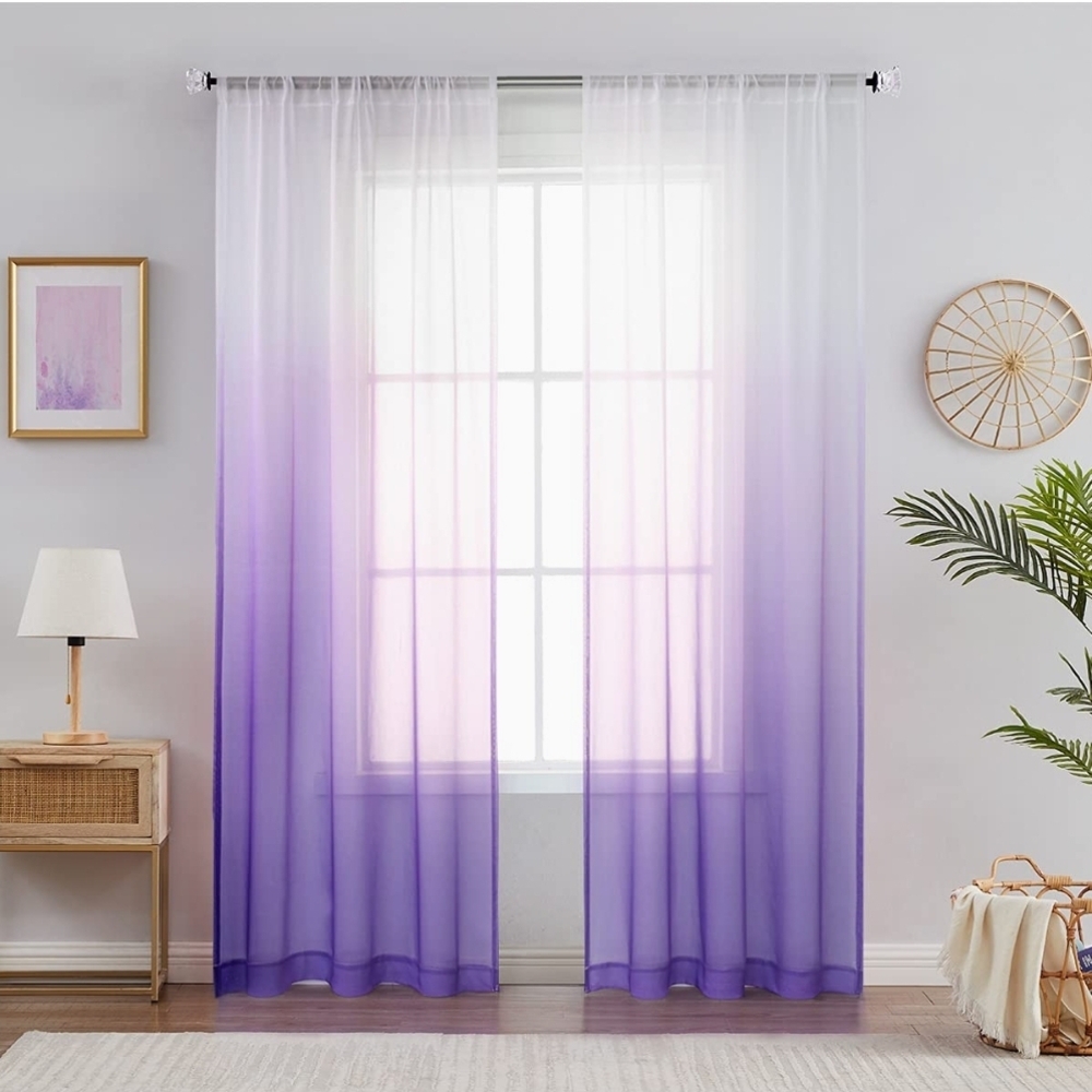 Elegant Purple Ombre Sheer Curtain